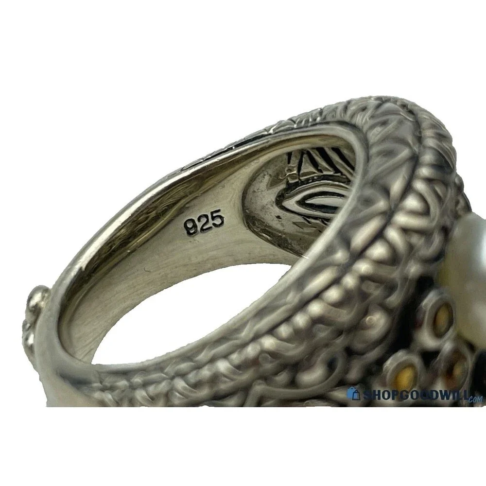 Barbara Bixby 925 Sterling 18K Gold White Pearl Ornate Ring Size 6.75 11.4g